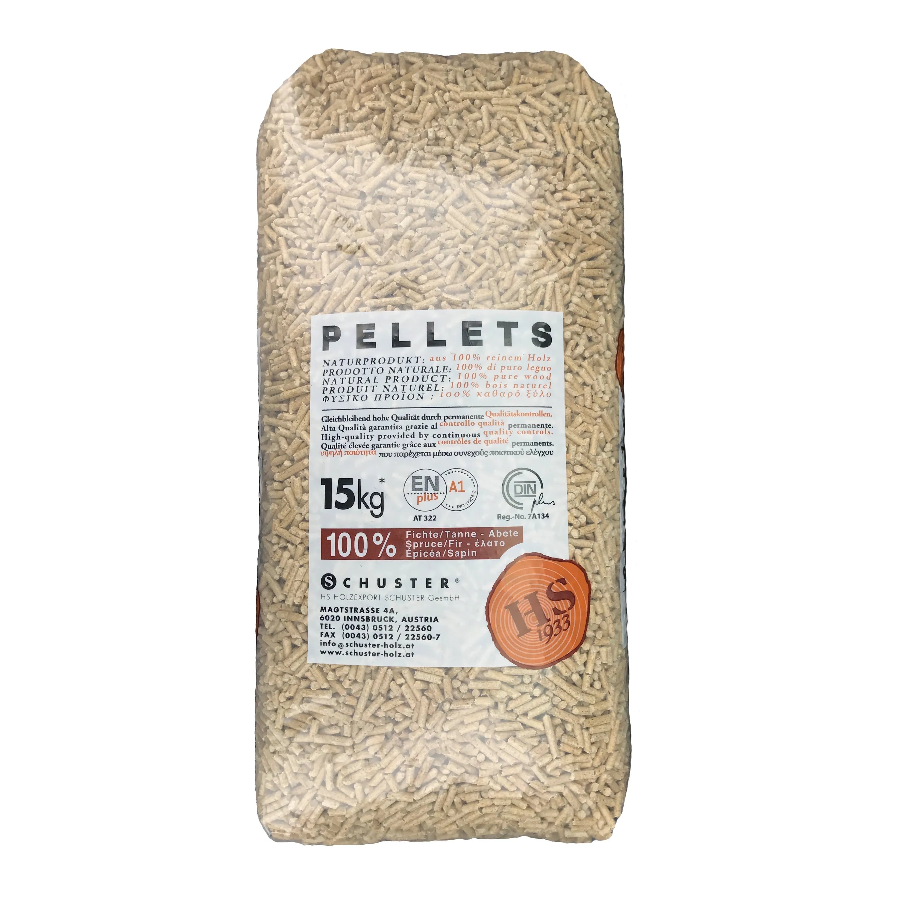 Pellet Schuster ENplus A1 72 sacchi da 15 kg in abete